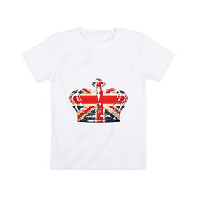 Детская футболка хлопок с принтом Корона, флаг Британии в Новосибирске, 100% хлопок | круглый вырез горловины, полуприлегающий силуэт, длина до линии бедер | Тематика изображения на принте: британия | королевская корона | корона | корона с британским флагом | флаг британии