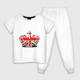 Детская пижама хлопок с принтом Корона, флаг Британии в Новосибирске, 100% хлопок |  брюки и футболка прямого кроя, без карманов, на брюках мягкая резинка на поясе и по низу штанин
 | британия | королевская корона | корона | корона с британским флагом | флаг британии