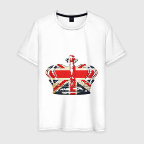 Мужская футболка хлопок с принтом Корона, флаг Британии в Новосибирске, 100% хлопок | прямой крой, круглый вырез горловины, длина до линии бедер, слегка спущенное плечо. | британия | королевская корона | корона | корона с британским флагом | флаг британии