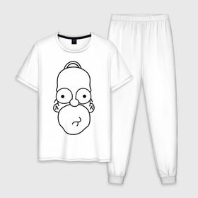 Мужская пижама хлопок с принтом Гомер лицо в Новосибирске, 100% хлопок | брюки и футболка прямого кроя, без карманов, на брюках мягкая резинка на поясе и по низу штанин
 | гомер