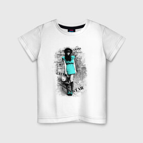 Детская футболка хлопок с принтом City star в Новосибирске, 100% хлопок | круглый вырез горловины, полуприлегающий силуэт, длина до линии бедер | Тематика изображения на принте: газетный принт | газеты | девушка | фотография девушки