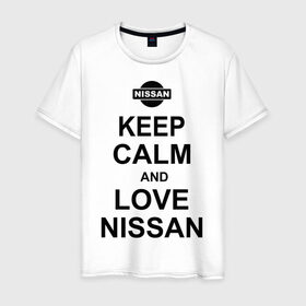 Мужская футболка хлопок с принтом Keep calm and love nissan в Новосибирске, 100% хлопок | прямой крой, круглый вырез горловины, длина до линии бедер, слегка спущенное плечо. | автомобили | машины | сохраняй спокойствие и люби ниссан | тачки