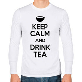 Мужской лонгслив хлопок с принтом Keep calm and drink tea в Новосибирске, 100% хлопок |  | keep calm | keep calm and drink tea | tea | чай | чашка | чашка чая