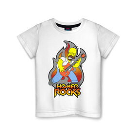 Детская футболка хлопок с принтом Homer Rocks в Новосибирске, 100% хлопок | круглый вырез горловины, полуприлегающий силуэт, длина до линии бедер | гомер