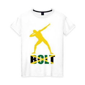 Женская футболка хлопок с принтом Усейн Болт в Новосибирске, 100% хлопок | прямой крой, круглый вырез горловины, длина до линии бедер, слегка спущенное плечо | бегун | легкая атлетика | легкоатлет | спорт | спортсмен