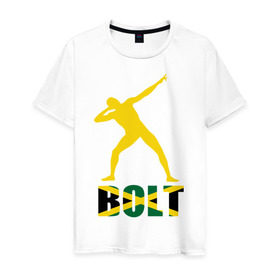 Мужская футболка хлопок с принтом Усейн Болт в Новосибирске, 100% хлопок | прямой крой, круглый вырез горловины, длина до линии бедер, слегка спущенное плечо. | бегун | легкая атлетика | легкоатлет | спорт | спортсмен