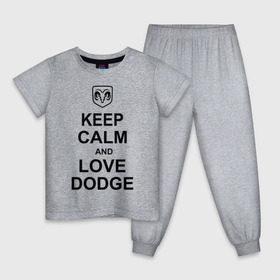 Детская пижама хлопок с принтом keep calm and love dodge в Новосибирске, 100% хлопок |  брюки и футболка прямого кроя, без карманов, на брюках мягкая резинка на поясе и по низу штанин
 | авто | додж | сохраняй спокойствие и люби додж | тачки