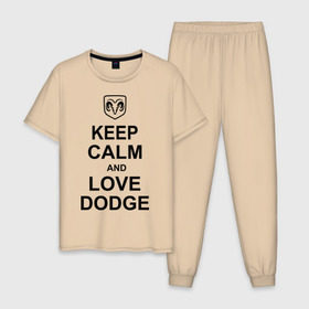 Мужская пижама хлопок с принтом keep calm and love dodge в Новосибирске, 100% хлопок | брюки и футболка прямого кроя, без карманов, на брюках мягкая резинка на поясе и по низу штанин
 | авто | додж | сохраняй спокойствие и люби додж | тачки