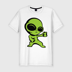 Мужская футболка премиум с принтом Пришелец в Новосибирске, 92% хлопок, 8% лайкра | приталенный силуэт, круглый вырез ворота, длина до линии бедра, короткий рукав | зеленый человечек | инопланетянин