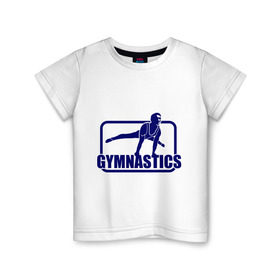Детская футболка хлопок с принтом Gimnastic (Гимнастика) в Новосибирске, 100% хлопок | круглый вырез горловины, полуприлегающий силуэт, длина до линии бедер | Тематика изображения на принте: sport | брусья | гимнаст | снаряд | спортсмен | тренировка | упражнения