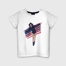 Детская футболка хлопок с принтом American girl в Новосибирске, 100% хлопок | круглый вырез горловины, полуприлегающий силуэт, длина до линии бедер | swag | usa | америка | американский флаг | девушка | сша