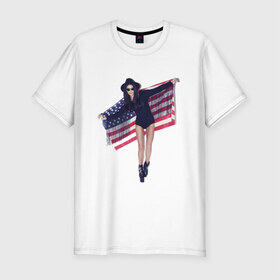 Мужская футболка премиум с принтом American girl в Новосибирске, 92% хлопок, 8% лайкра | приталенный силуэт, круглый вырез ворота, длина до линии бедра, короткий рукав | Тематика изображения на принте: swag | usa | америка | американский флаг | девушка | сша