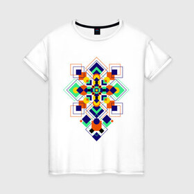 Женская футболка хлопок с принтом Summer geometry в Новосибирске, 100% хлопок | прямой крой, круглый вырез горловины, длина до линии бедер, слегка спущенное плечо | геометрия | ромбики | узоры | фигуры