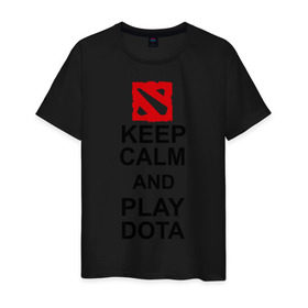 Мужская футболка хлопок с принтом Keep calm and play dota. в Новосибирске, 100% хлопок | прямой крой, круглый вырез горловины, длина до линии бедер, слегка спущенное плечо. | dota 2 | дота | дота 2 | игра | компьютерные игры | прикольные надписи