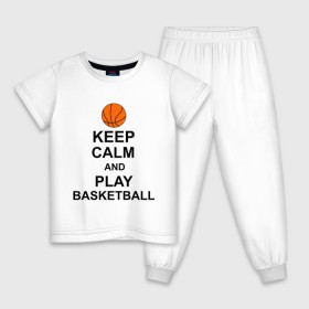 Детская пижама хлопок с принтом Keep calm and play basketball. в Новосибирске, 100% хлопок |  брюки и футболка прямого кроя, без карманов, на брюках мягкая резинка на поясе и по низу штанин
 | сохраняй спокойствие