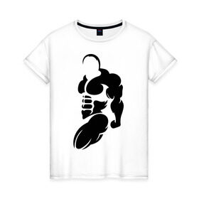 Женская футболка хлопок с принтом Бодибилдер (Культурист). в Новосибирске, 100% хлопок | прямой крой, круглый вырез горловины, длина до линии бедер, слегка спущенное плечо | bodybuilding | power | sport | мощь | мускулы | мышцы | сила | спорт