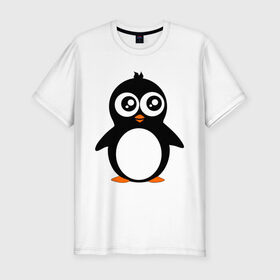 Мужская футболка премиум с принтом Милый пингвин. в Новосибирске, 92% хлопок, 8% лайкра | приталенный силуэт, круглый вырез ворота, длина до линии бедра, короткий рукав | животные | милые создания | пингвинчик