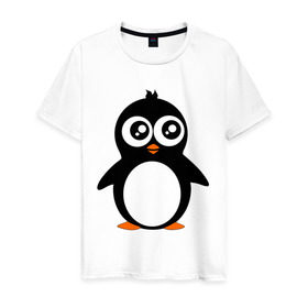 Мужская футболка хлопок с принтом Милый пингвин. в Новосибирске, 100% хлопок | прямой крой, круглый вырез горловины, длина до линии бедер, слегка спущенное плечо. | животные | милые создания | пингвинчик