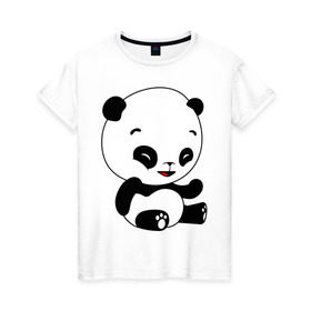 Женская футболка хлопок с принтом Панда смеётся в Новосибирске, 100% хлопок | прямой крой, круглый вырез горловины, длина до линии бедер, слегка спущенное плечо | panda | животные | милые создания