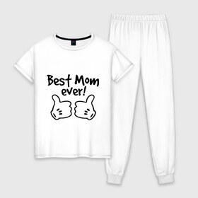 Женская пижама хлопок с принтом Best Mom ever! (самая лучшая мама) в Новосибирске, 100% хлопок | брюки и футболка прямого кроя, без карманов, на брюках мягкая резинка на поясе и по низу штанин | бест мам | мама | подарки родным | подарок маме