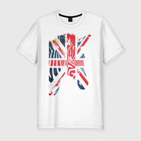 Мужская футболка премиум с принтом Британская зебра в Новосибирске, 92% хлопок, 8% лайкра | приталенный силуэт, круглый вырез ворота, длина до линии бедра, короткий рукав | Тематика изображения на принте: dtg | england | англия | британия | британский флаг | великобритания | животные | прикольные картинки