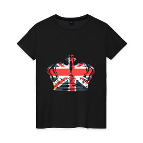 Женская футболка хлопок с принтом Корона, флаг Британии в Новосибирске, 100% хлопок | прямой крой, круглый вырез горловины, длина до линии бедер, слегка спущенное плечо | Тематика изображения на принте: dtg | england | англия | британия | британский флаг | великобритания | прикольные картинки