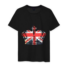 Мужская футболка хлопок с принтом Корона, флаг Британии в Новосибирске, 100% хлопок | прямой крой, круглый вырез горловины, длина до линии бедер, слегка спущенное плечо. | Тематика изображения на принте: dtg | england | англия | британия | британский флаг | великобритания | прикольные картинки