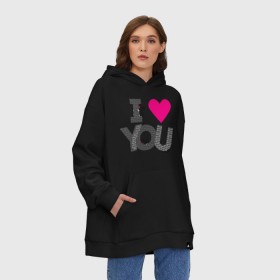 Худи SuperOversize хлопок с принтом i love you в Новосибирске, 70% хлопок, 30% полиэстер, мягкий начес внутри | карман-кенгуру, эластичная резинка на манжетах и по нижней кромке, двухслойный капюшон
 | 