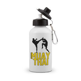 Бутылка спортивная с принтом Муай тай (Muay Thai). в Новосибирске, металл | емкость — 500 мл, в комплекте две пластиковые крышки и карабин для крепления | бойцы | бокс | боксеры | спортивные | тайский бокс
