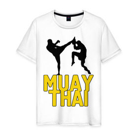 Мужская футболка хлопок с принтом Муай тай (Muay Thai). в Новосибирске, 100% хлопок | прямой крой, круглый вырез горловины, длина до линии бедер, слегка спущенное плечо. | бойцы | бокс | боксеры | спортивные | тайский бокс