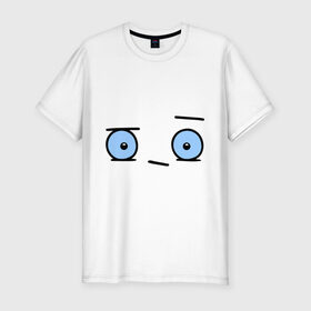Мужская футболка премиум с принтом Бодрый смайл в Новосибирске, 92% хлопок, 8% лайкра | приталенный силуэт, круглый вырез ворота, длина до линии бедра, короткий рукав | глаза | глазастик | настроение | позитив | рожица | смайлы | чудик