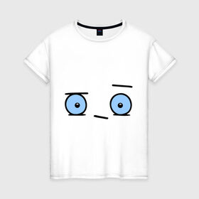Женская футболка хлопок с принтом Бодрый смайл в Новосибирске, 100% хлопок | прямой крой, круглый вырез горловины, длина до линии бедер, слегка спущенное плечо | глаза | глазастик | настроение | позитив | рожица | смайлы | чудик