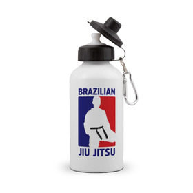 Бутылка спортивная с принтом Джиу-джитсу (Jiu jitsu) в Новосибирске, металл | емкость — 500 мл, в комплекте две пластиковые крышки и карабин для крепления | brazilian | бой | джиу джитсу | карате | черный пояс
