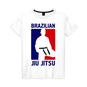 Женская футболка хлопок с принтом Джиу-джитсу (Jiu jitsu) в Новосибирске, 100% хлопок | прямой крой, круглый вырез горловины, длина до линии бедер, слегка спущенное плечо | brazilian | бой | джиу джитсу | карате | черный пояс