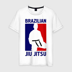 Мужская футболка хлопок с принтом Джиу-джитсу (Jiu jitsu) в Новосибирске, 100% хлопок | прямой крой, круглый вырез горловины, длина до линии бедер, слегка спущенное плечо. | Тематика изображения на принте: brazilian | бой | джиу джитсу | карате | черный пояс