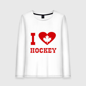 Женский лонгслив хлопок с принтом Я люблю канадский хоккей. в Новосибирске, 100% хлопок |  | hockey | i love hochey | канада | кленовые листья | спорт | хоккей | я люблю хоккей