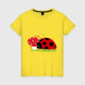 Женская футболка хлопок с принтом Влюбленная божья коровка в Новосибирске, 100% хлопок | прямой крой, круглый вырез горловины, длина до линии бедер, слегка спущенное плечо | букашка | жук | жучок | насекомые