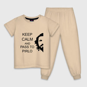 Детская пижама хлопок с принтом Keep calm and pass to Pirlo в Новосибирске, 100% хлопок |  брюки и футболка прямого кроя, без карманов, на брюках мягкая резинка на поясе и по низу штанин
 | мяч | пасуй | передача | пирло | спорт | спортивные | спортсмен | футбол | футболист