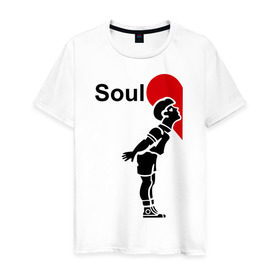 Мужская футболка хлопок с принтом Soul Mate (родная душа). в Новосибирске, 100% хлопок | прямой крой, круглый вырез горловины, длина до линии бедер, слегка спущенное плечо. | для влюбленных | для двоих | любовь | парные | половинка | сердечко | сердце