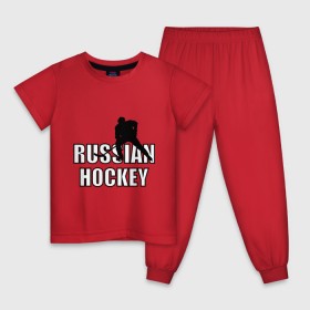 Детская пижама хлопок с принтом Russian hockey (Русский хоккей). в Новосибирске, 100% хлопок |  брюки и футболка прямого кроя, без карманов, на брюках мягкая резинка на поясе и по низу штанин
 | russian hochey | русский хоккей | спорт | хоккеист | хоккей