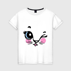 Женская футболка хлопок с принтом Котейка подмигивает в Новосибирске, 100% хлопок | прямой крой, круглый вырез горловины, длина до линии бедер, слегка спущенное плечо | девушкам | для девушек | котик | кошечка | кошка | милые создания