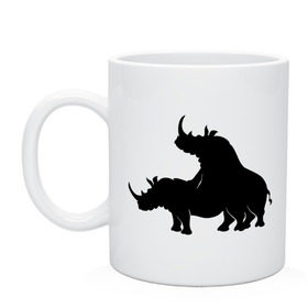 Кружка с принтом Носороги в Новосибирске, керамика | объем — 330 мл, диаметр — 80 мм. Принт наносится на бока кружки, можно сделать два разных изображения | Тематика изображения на принте: носорог | носороги | носороги занимаются этим | носороги спариваются | спаривание