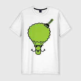 Мужская футболка премиум с принтом Брокколи в Новосибирске, 92% хлопок, 8% лайкра | приталенный силуэт, круглый вырез ворота, длина до линии бедра, короткий рукав | Тематика изображения на принте: еда | капуста | овощ | прикольные картинки