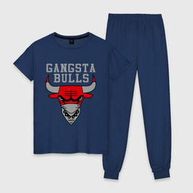 Женская пижама хлопок с принтом Gangsta bulls в Новосибирске, 100% хлопок | брюки и футболка прямого кроя, без карманов, на брюках мягкая резинка на поясе и по низу штанин | bshirts | bulls | cihago bulls | gangsta bulls | swag | sweg | бык | красный бык | сваг | свег | чикаго булс