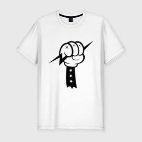 Мужская футболка премиум с принтом Volt Hand в Новосибирске, 92% хлопок, 8% лайкра | приталенный силуэт, круглый вырез ворота, длина до линии бедра, короткий рукав | swag | вольт | мультик | сваг | свэг