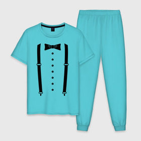 Мужская пижама хлопок с принтом Gentleman в Новосибирске, 100% хлопок | брюки и футболка прямого кроя, без карманов, на брюках мягкая резинка на поясе и по низу штанин
 | галстук | костюм | одежда | подтяжки | рубашка