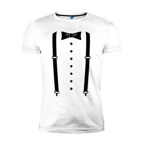 Мужская футболка премиум с принтом Gentleman в Новосибирске, 92% хлопок, 8% лайкра | приталенный силуэт, круглый вырез ворота, длина до линии бедра, короткий рукав | галстук | костюм | одежда | подтяжки | рубашка