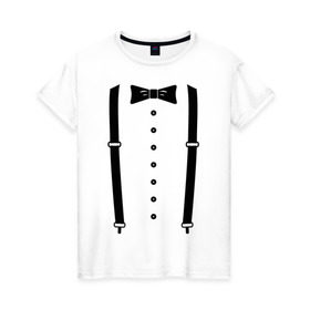 Женская футболка хлопок с принтом Gentleman в Новосибирске, 100% хлопок | прямой крой, круглый вырез горловины, длина до линии бедер, слегка спущенное плечо | галстук | костюм | одежда | подтяжки | рубашка