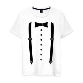 Мужская футболка хлопок с принтом Gentleman в Новосибирске, 100% хлопок | прямой крой, круглый вырез горловины, длина до линии бедер, слегка спущенное плечо. | галстук | костюм | одежда | подтяжки | рубашка