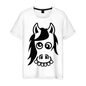 Мужская футболка хлопок с принтом Funny Horse в Новосибирске, 100% хлопок | прямой крой, круглый вырез горловины, длина до линии бедер, слегка спущенное плечо. | животные | зубы | конь | коняшка | лошадка | лошадь